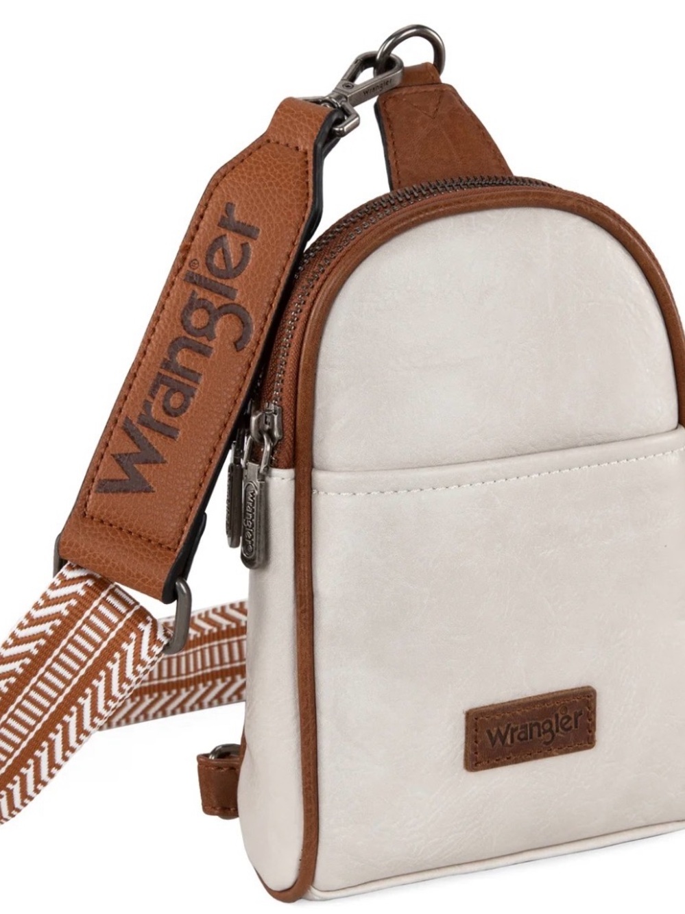 Wrangler Cream and Brown Mini Sling Bag with Branded Strap